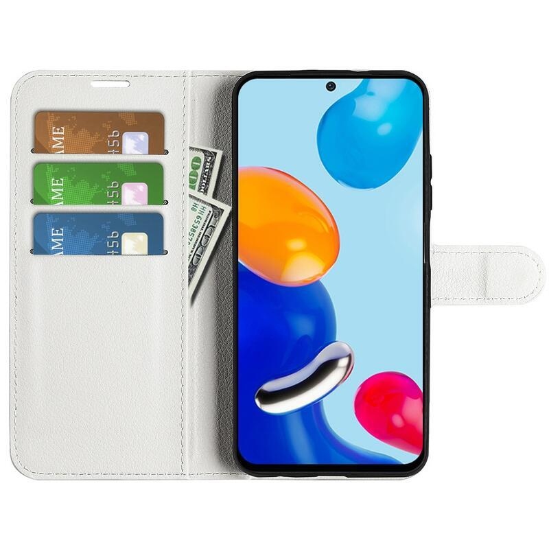 Litchi PU kožené peněženkové pouzdro na mobil Xiaomi Redmi Note 11 4G/Note 11S 4G - bílé