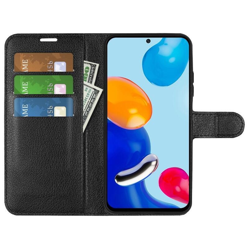 Litchi PU kožené peněženkové pouzdro na mobil Xiaomi Redmi Note 11 4G/Note 11S 4G - černé