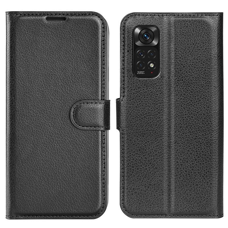 Litchi PU kožené peněženkové pouzdro na mobil Xiaomi Redmi Note 11 4G/Note 11S 4G - černé