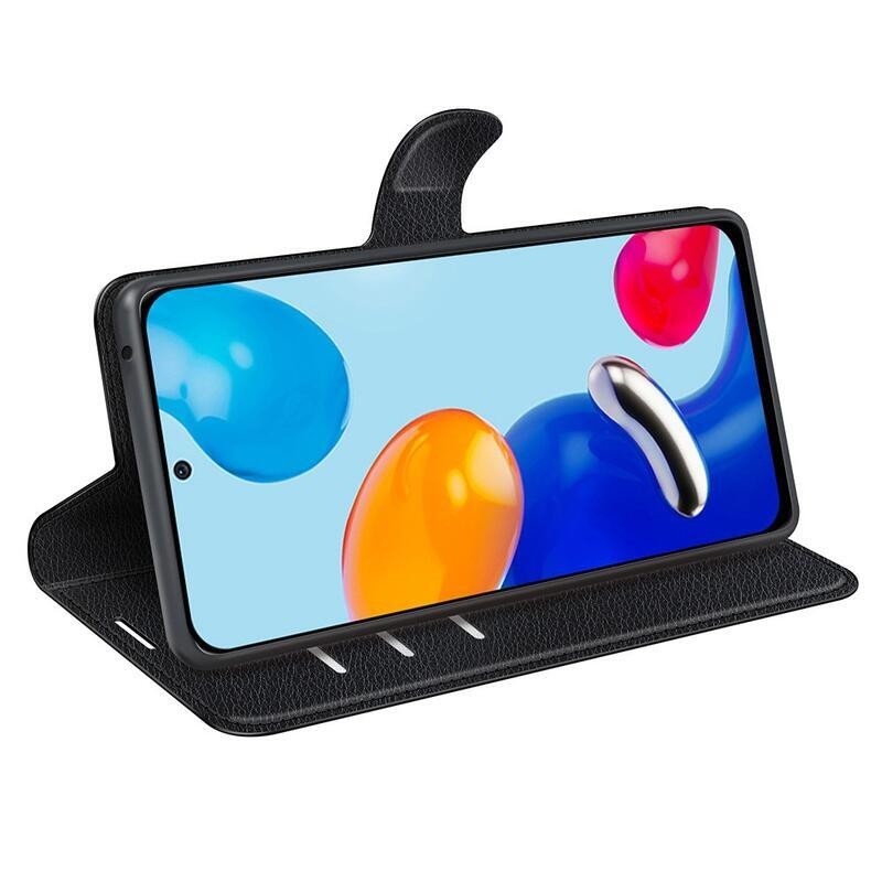 Litchi PU kožené peněženkové pouzdro na mobil Xiaomi Redmi Note 11 4G/Note 11S 4G - černé