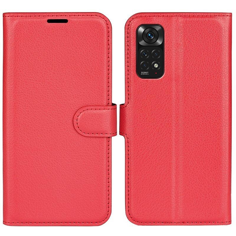 Litchi PU kožené peněženkové pouzdro na mobil Xiaomi Redmi Note 11 4G/Note 11S 4G - červené