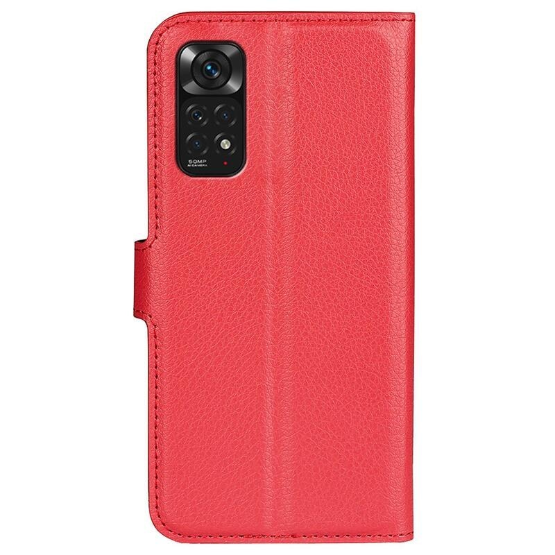 Litchi PU kožené peněženkové pouzdro na mobil Xiaomi Redmi Note 11 4G/Note 11S 4G - červené