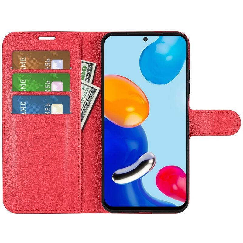 Litchi PU kožené peněženkové pouzdro na mobil Xiaomi Redmi Note 11 4G/Note 11S 4G - červené