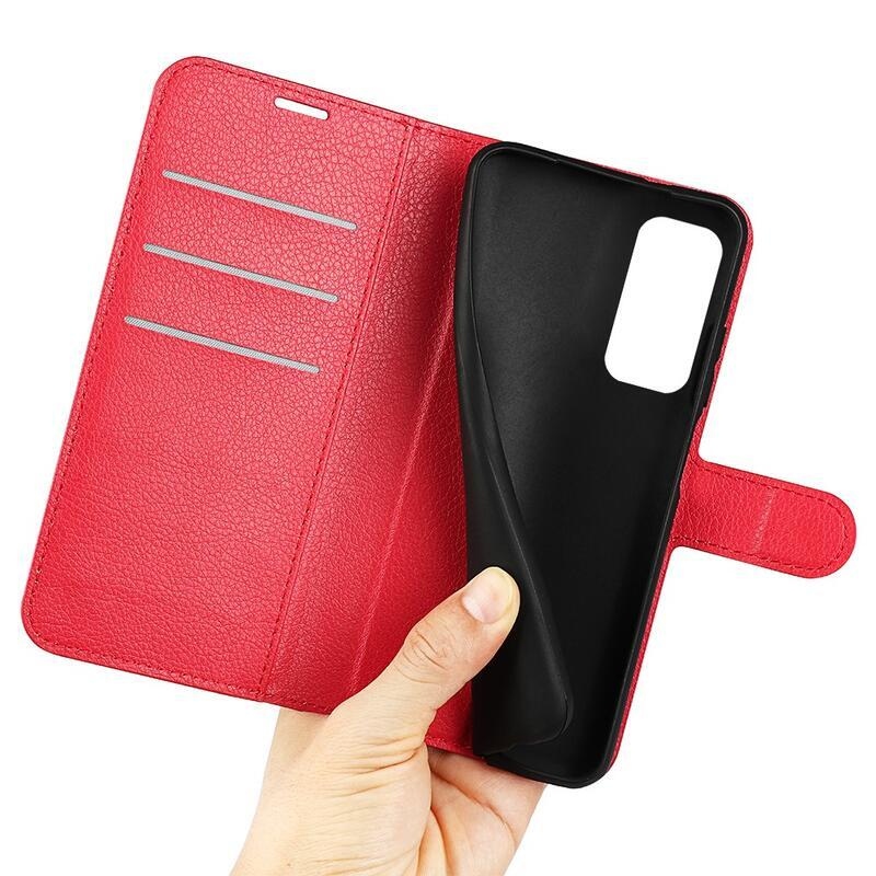 Litchi PU kožené peněženkové pouzdro na mobil Xiaomi Redmi Note 11 4G/Note 11S 4G - červené