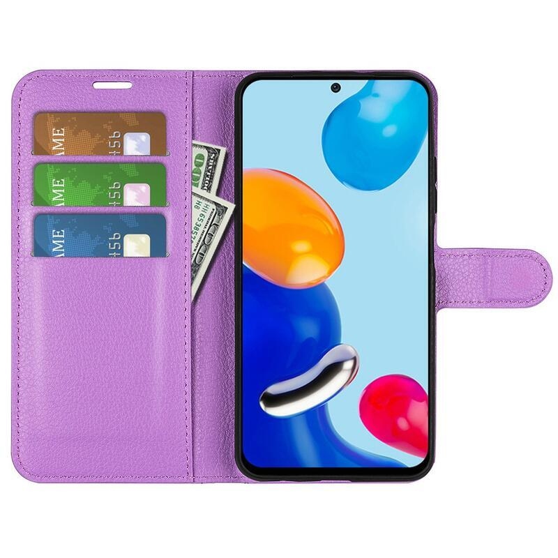 Litchi PU kožené peněženkové pouzdro na mobil Xiaomi Redmi Note 11 4G/Note 11S 4G - fialové