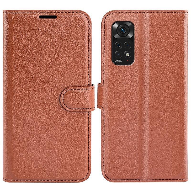 Litchi PU kožené peněženkové pouzdro na mobil Xiaomi Redmi Note 11 4G/Note 11S 4G - hnědé