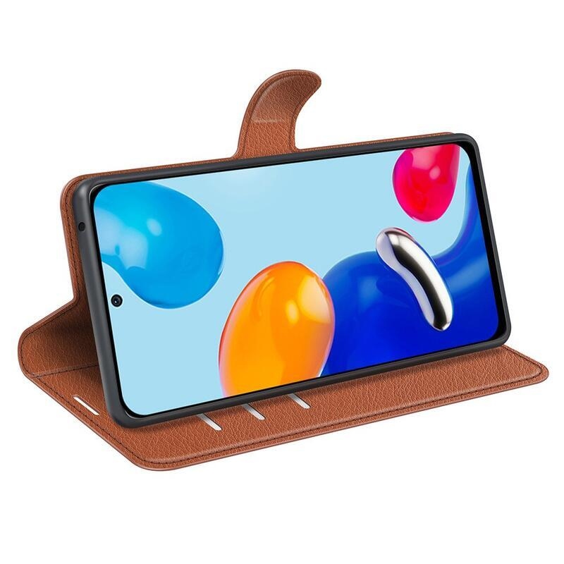 Litchi PU kožené peněženkové pouzdro na mobil Xiaomi Redmi Note 11 4G/Note 11S 4G - hnědé