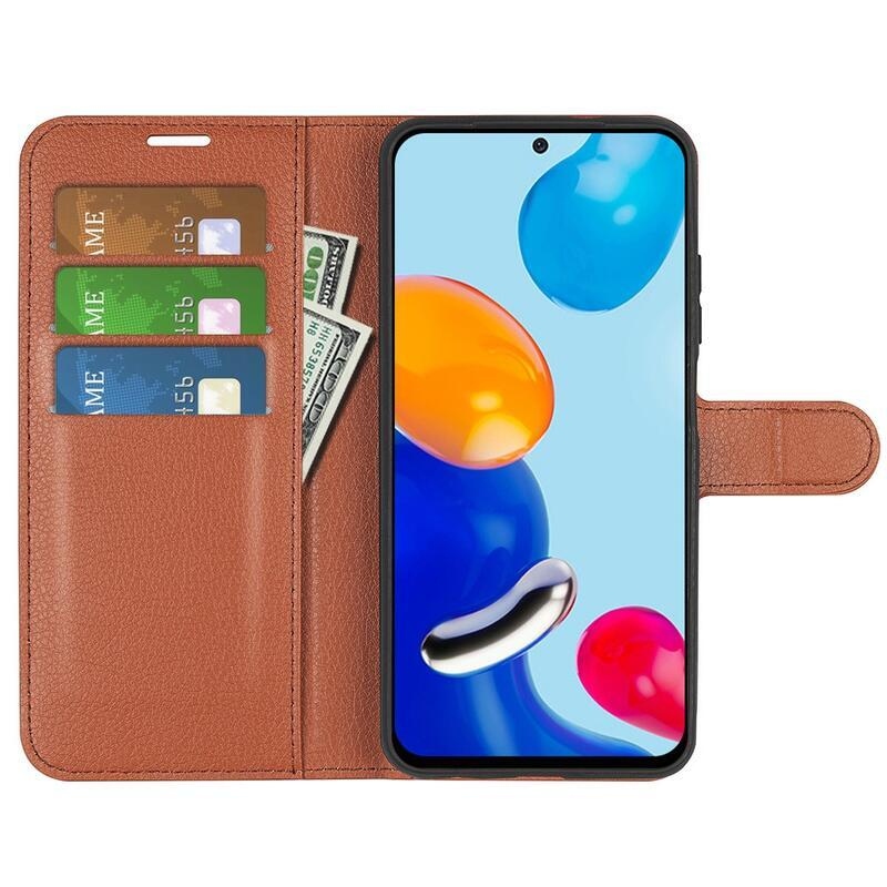 Litchi PU kožené peněženkové pouzdro na mobil Xiaomi Redmi Note 11 4G/Note 11S 4G - hnědé