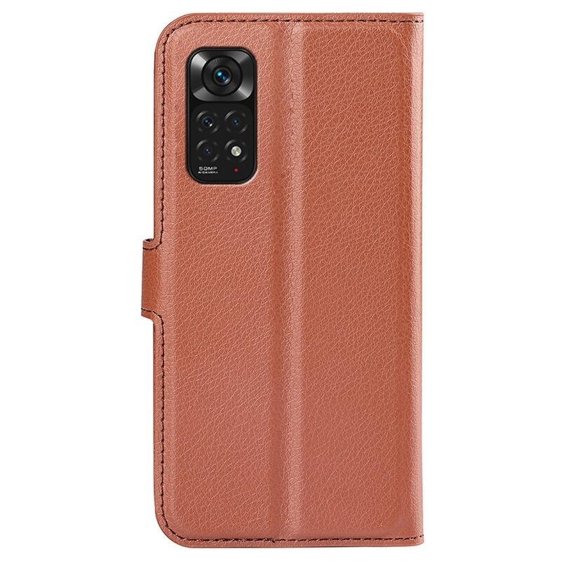 Litchi PU kožené peněženkové pouzdro na mobil Xiaomi Redmi Note 11 4G/Note 11S 4G - hnědé