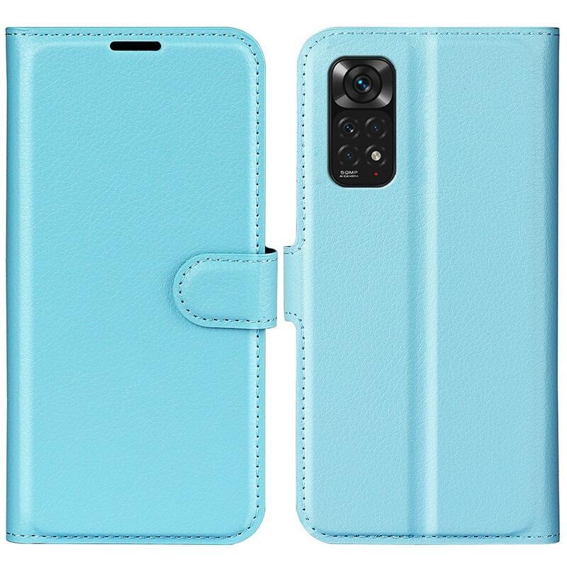 Litchi PU kožené peněženkové pouzdro na mobil Xiaomi Redmi Note 11 4G/Note 11S 4G - modré