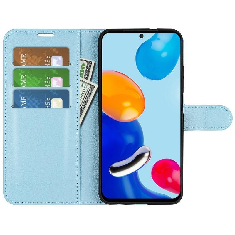 Litchi PU kožené peněženkové pouzdro na mobil Xiaomi Redmi Note 11 4G/Note 11S 4G - modré