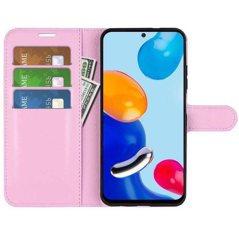Litchi PU kožené peněženkové pouzdro na mobil Xiaomi Redmi Note 11 4G/Note 11S 4G - růžové