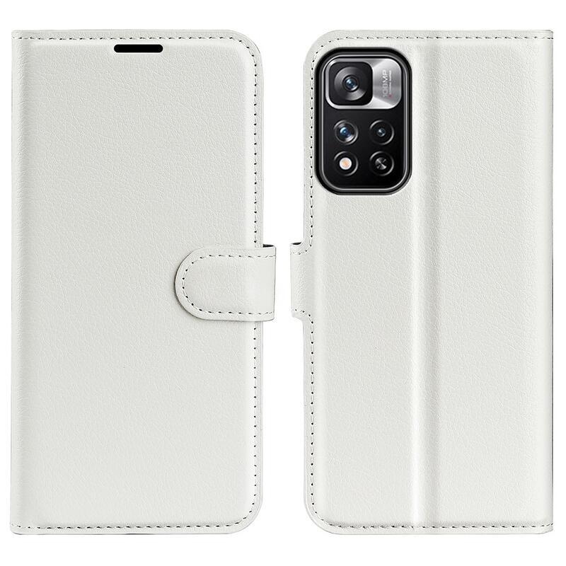 Litchi PU kožené peněženkové pouzdro na mobil Xiaomi Redmi Note 11 Pro+ 5G - bílé