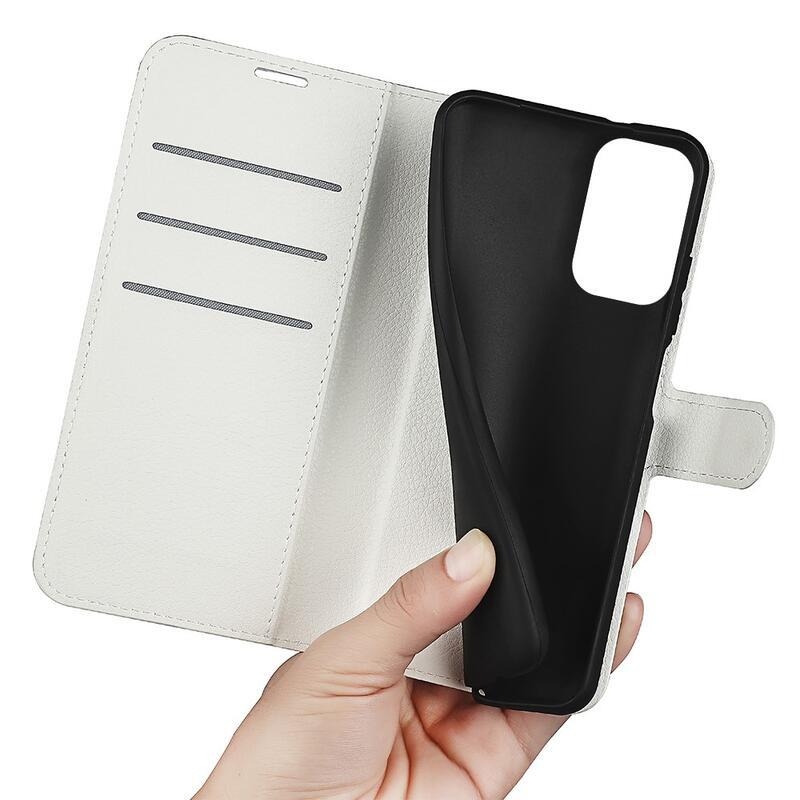 Litchi PU kožené peněženkové pouzdro na mobil Xiaomi Redmi Note 11 Pro+ 5G - bílé