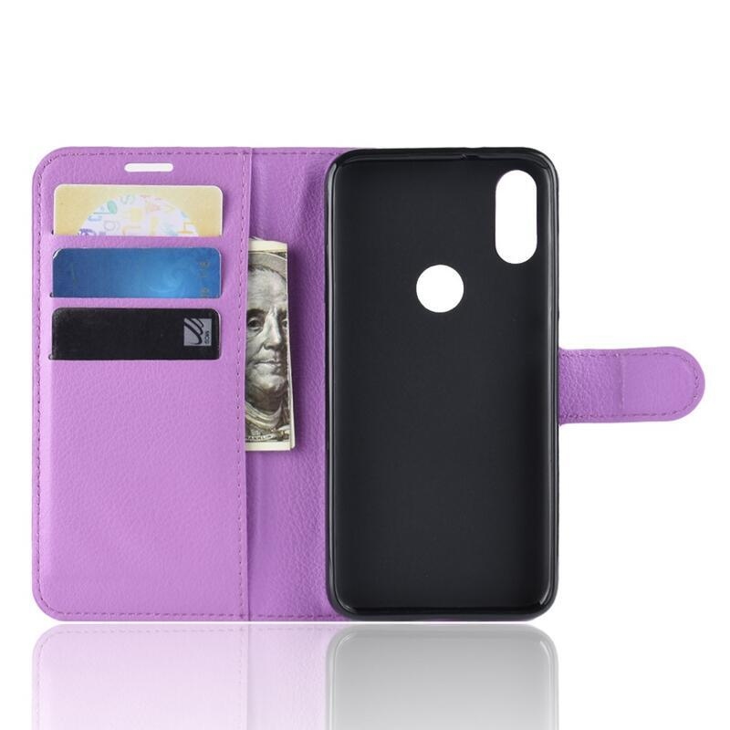Litchi PU kožené peněženkové pouzdro na mobil Xiaomi Redmi Note 7 - fialové