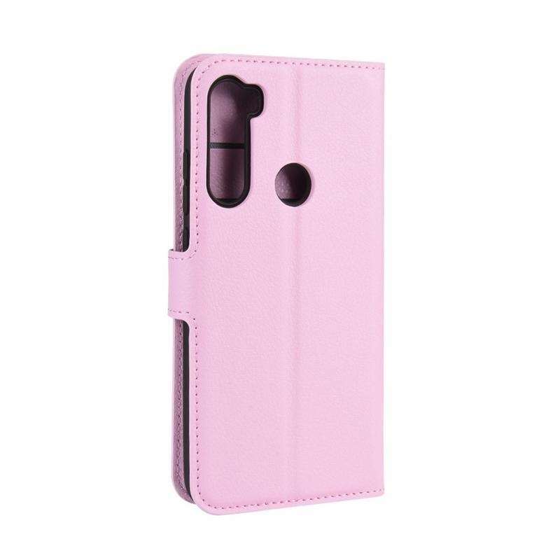 Litchi PU kožené peněženkové pouzdro na mobil Xiaomi Redmi Note 8 - růžové