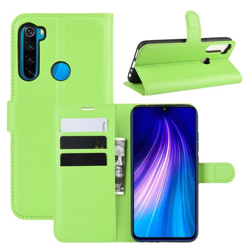 Litchi PU kožené peněženkové pouzdro na mobil Xiaomi Redmi Note 8 - zelené