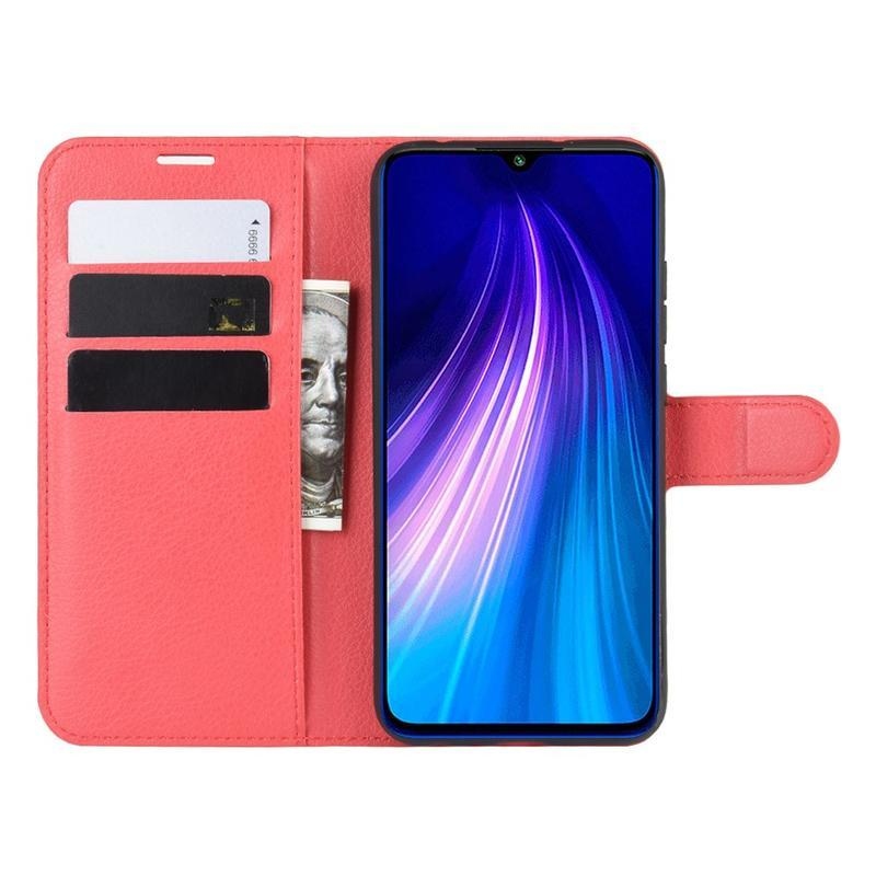 Litchi PU kožené peněženkové pouzdro na mobil Xiaomi Redmi Note 8T - červené