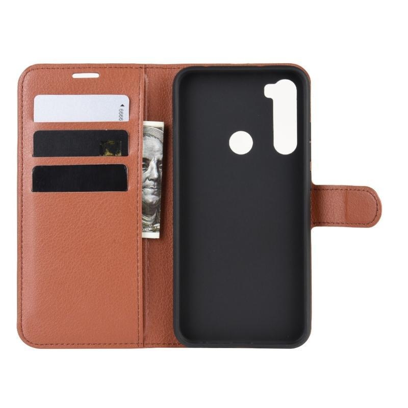 Litchi PU kožené peněženkové pouzdro na mobil Xiaomi Redmi Note 8T - hnědé