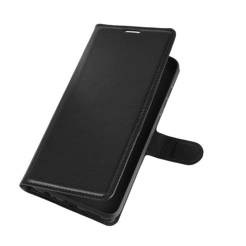 Litchi PU kožené peněženkové pouzdro na mobil Xiaomi Redmi Note 9 - černé