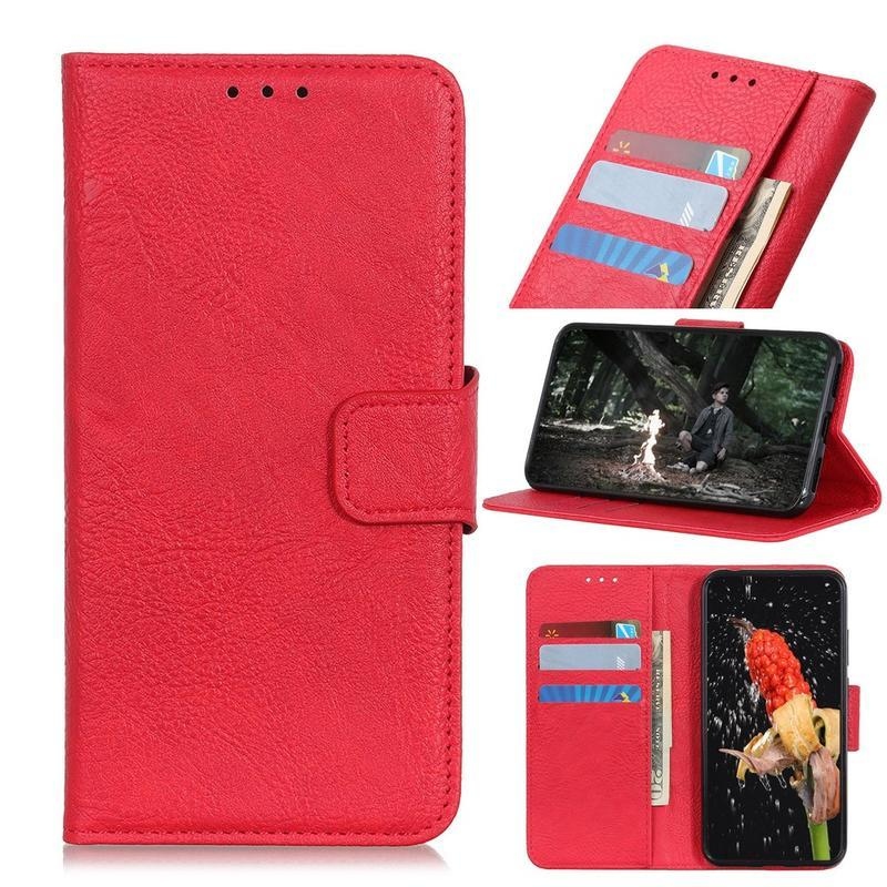 Litchi PU kožené peněženkové pouzdro na mobil Xiaomi Redmi Note 9 - červené