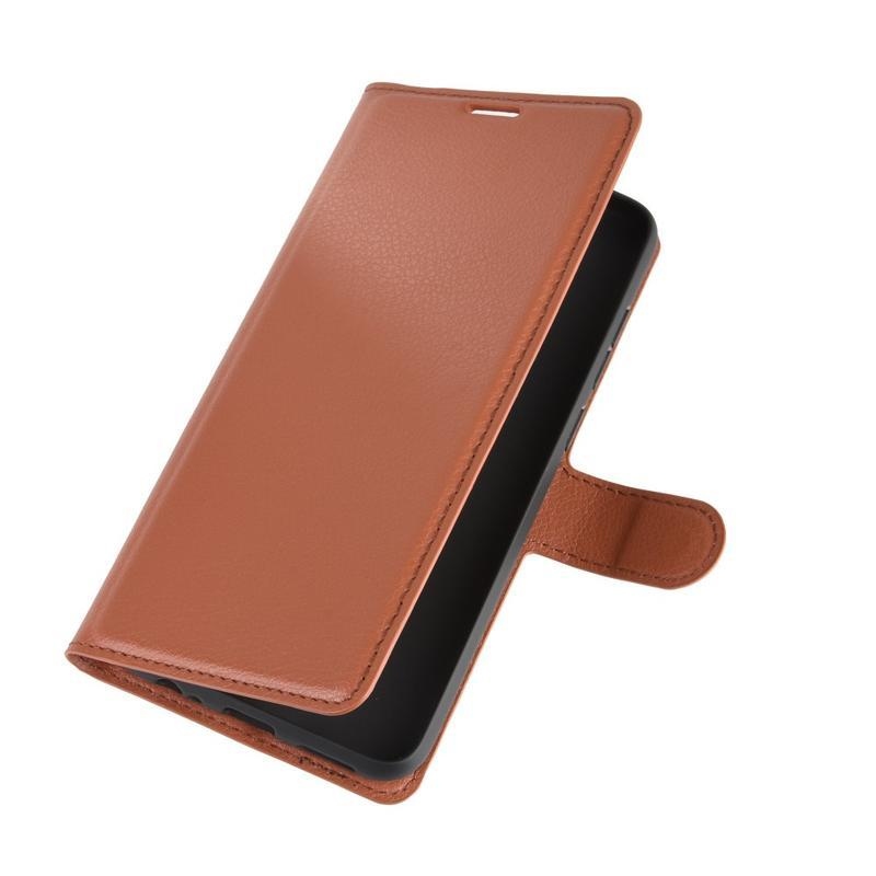 Litchi PU kožené peněženkové pouzdro na mobil Xiaomi Redmi Note 9 - hnědé