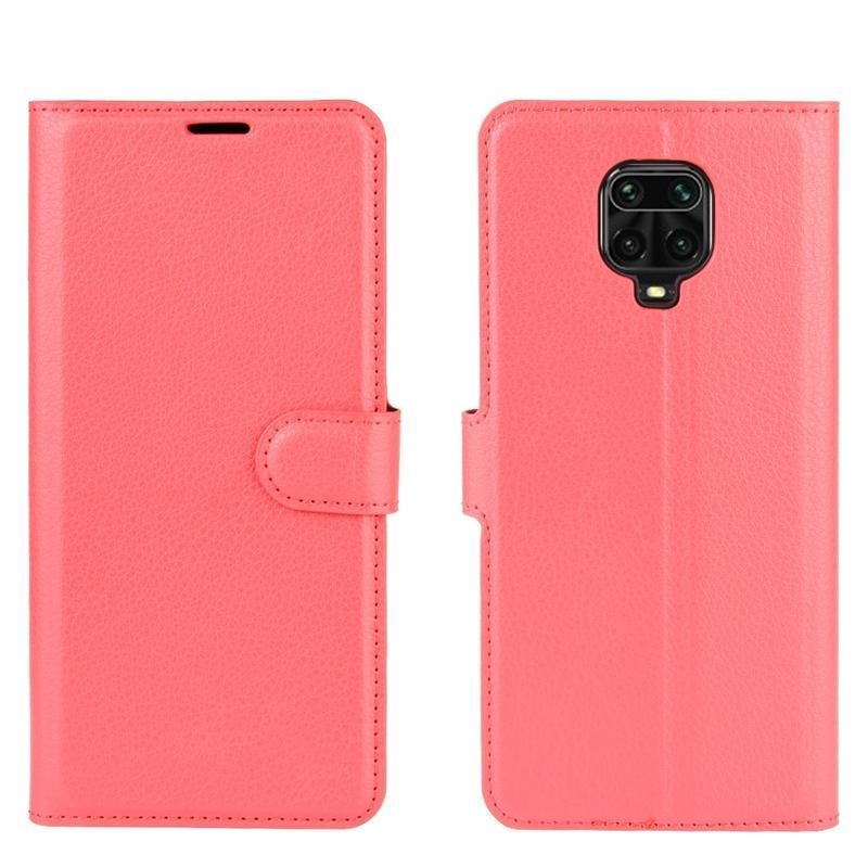 Litchi PU kožené peněženkové pouzdro na mobil Xiaomi Redmi Note 9 Pro/Note 9S - červené