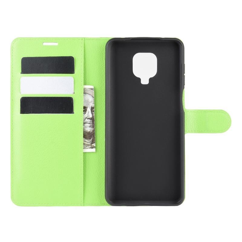 Litchi PU kožené peněženkové pouzdro na mobil Xiaomi Redmi Note 9 Pro/Note 9S - zelené