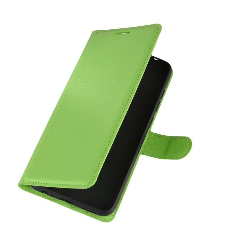 Litchi PU kožené peněženkové pouzdro na mobil Xiaomi Redmi Note 9 - zelené