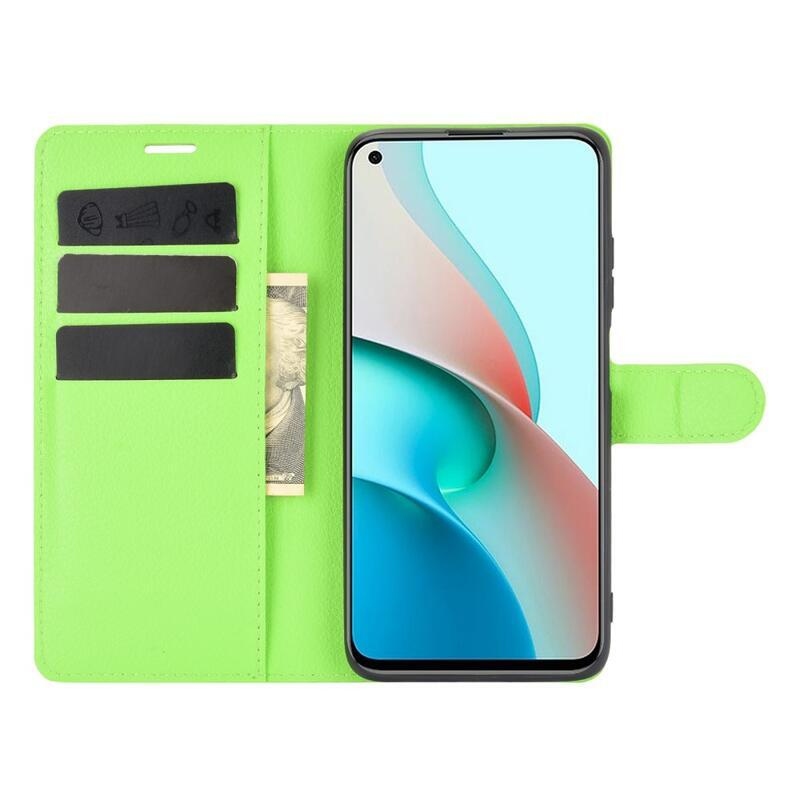 Litchi PU kožené peněženkové pouzdro na mobil Xiaomi Redmi Note 9T 5G - zelené