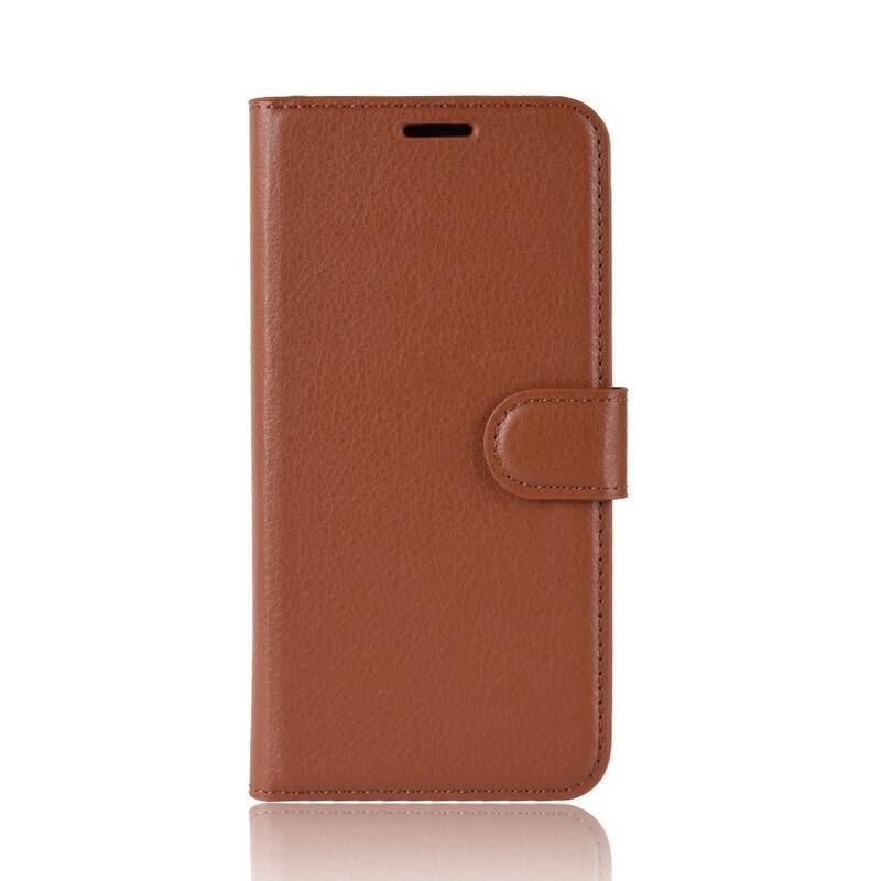 Litchi PU kožené peněženkové pouzdro na mobilní telefon Samsung Galaxy A40 - hnědé