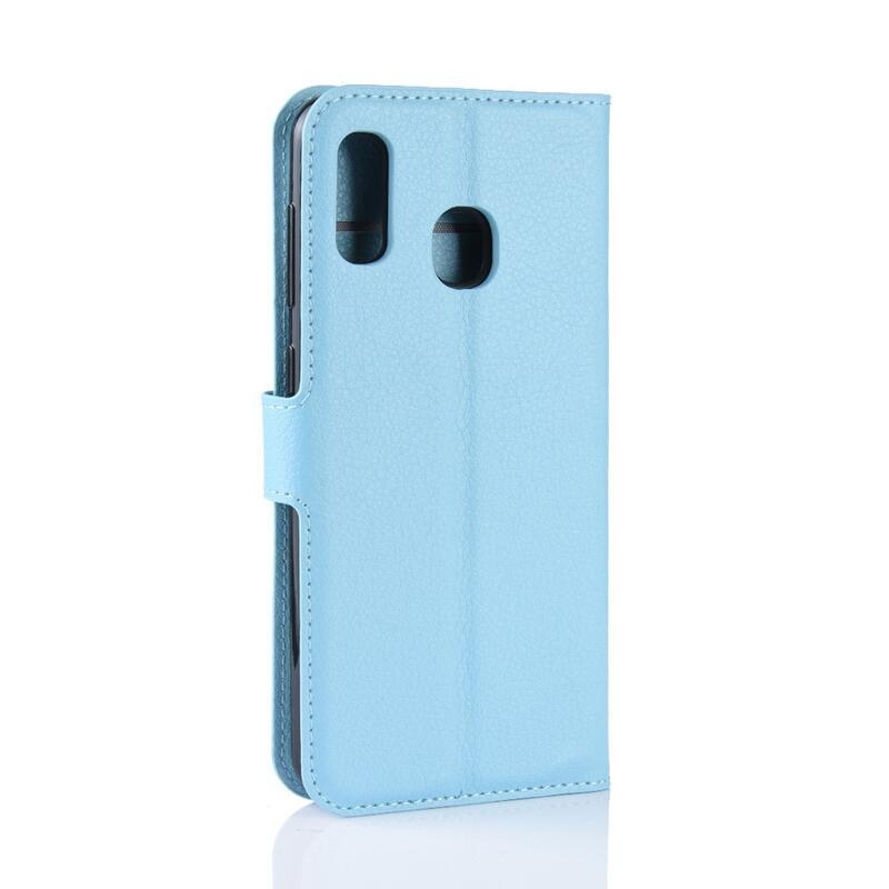 Litchi PU kožené peněženkové pouzdro na mobilní telefon Samsung Galaxy A40 - modré