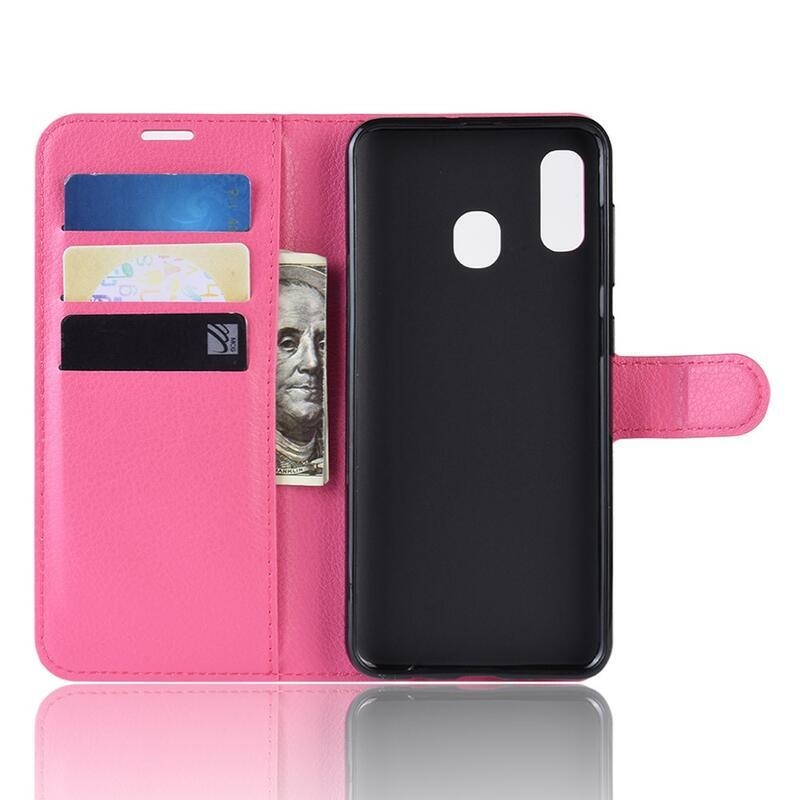 Litchi PU kožené peněženkové pouzdro na mobilní telefon Samsung Galaxy A40 - rose