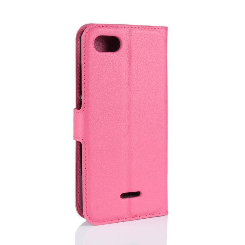 Litchi PU kožené peněženkové pouzdro na telefon Xiaomi Redmi 6A - rose