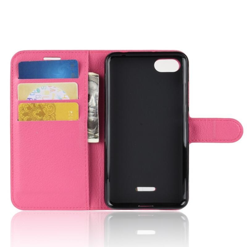 Litchi PU kožené peněženkové pouzdro na telefon Xiaomi Redmi 6A - rose