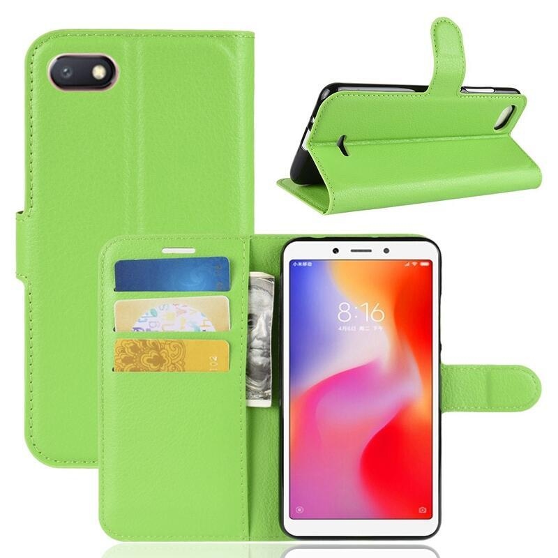 Litchi PU kožené peněženkové pouzdro na telefon Xiaomi Redmi 6A - zelené