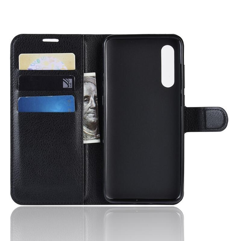 Litchi PU kožené peněženkové pouzdro na Xiaomi Mi 9 - černé