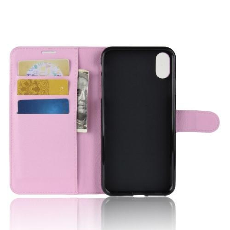 Litchi PU kožené peněženkové pouzdro pro iPhone XR - růžové