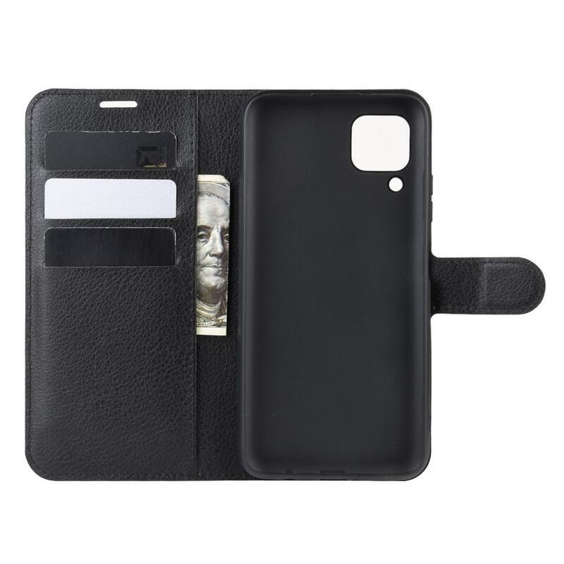 Litchi PU kožené peněženkové pouzdro pro mobil Huawei P40 Lite - černé
