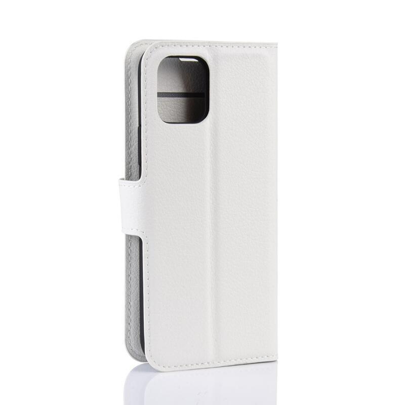 Litchi PU kožené peněženkové pouzdro pro mobil iPhone 11 6.1 - bílé