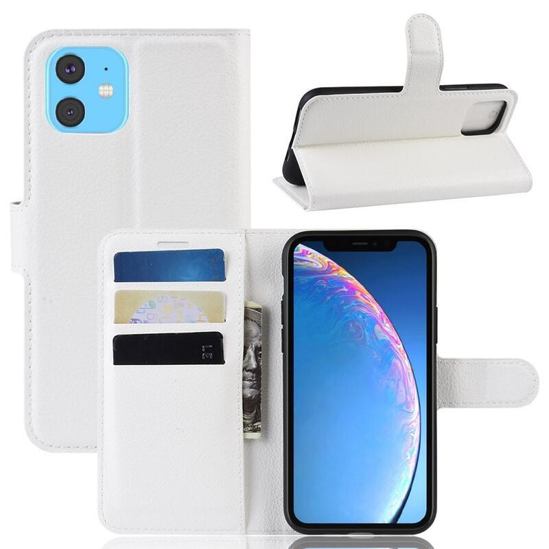 Litchi PU kožené peněženkové pouzdro pro mobil iPhone 11 6.1 - bílé