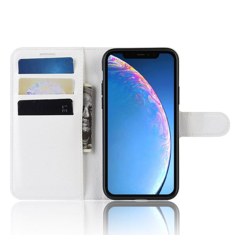 Litchi PU kožené peněženkové pouzdro pro mobil iPhone 11 6.1 - bílé