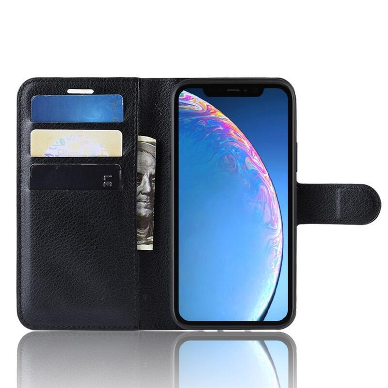 Litchi PU kožené peněženkové pouzdro pro mobil iPhone 11 6.1 - černé