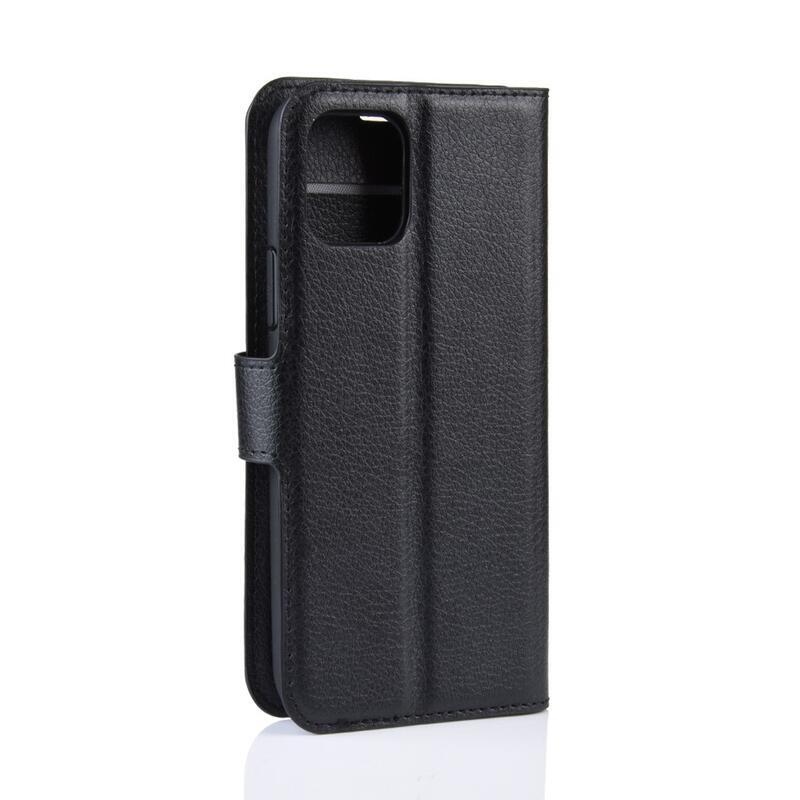 Litchi PU kožené peněženkové pouzdro pro mobil iPhone 11 6.1 - černé