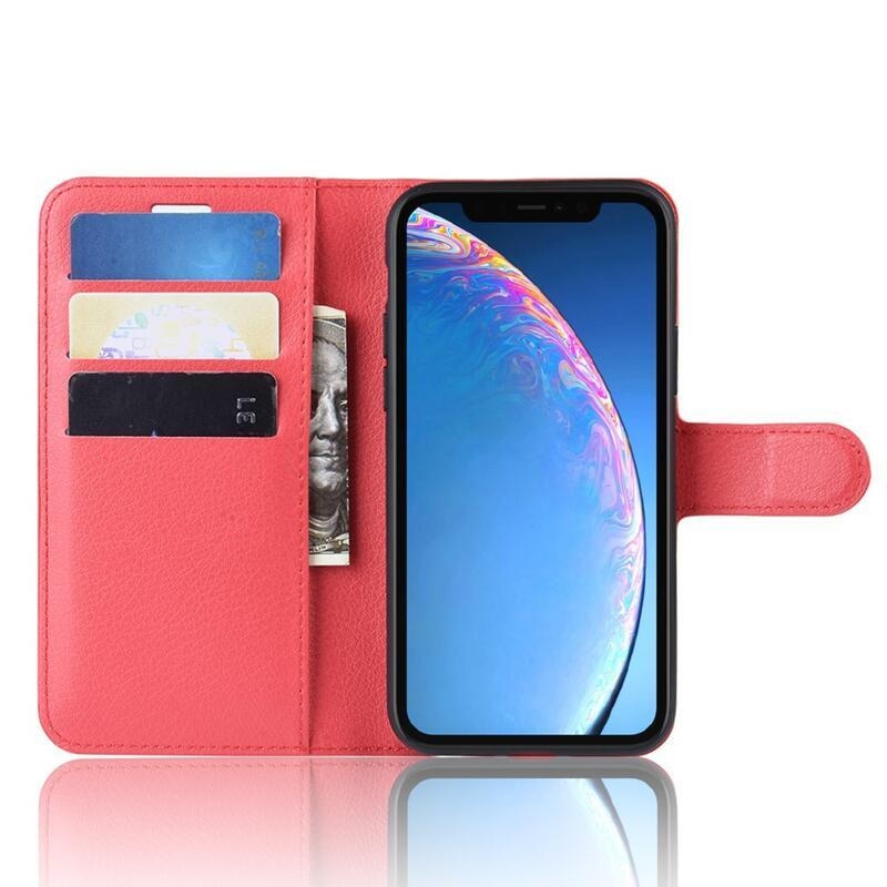 Litchi PU kožené peněženkové pouzdro pro mobil iPhone 11 6.1 - červené