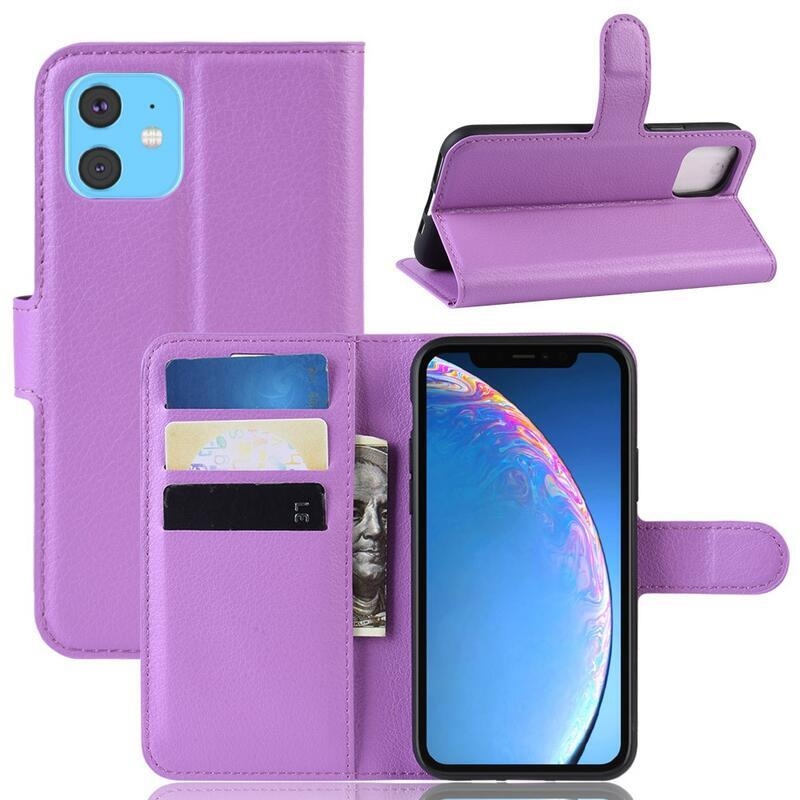 Litchi PU kožené peněženkové pouzdro pro mobil iPhone 11 6.1 - fialové