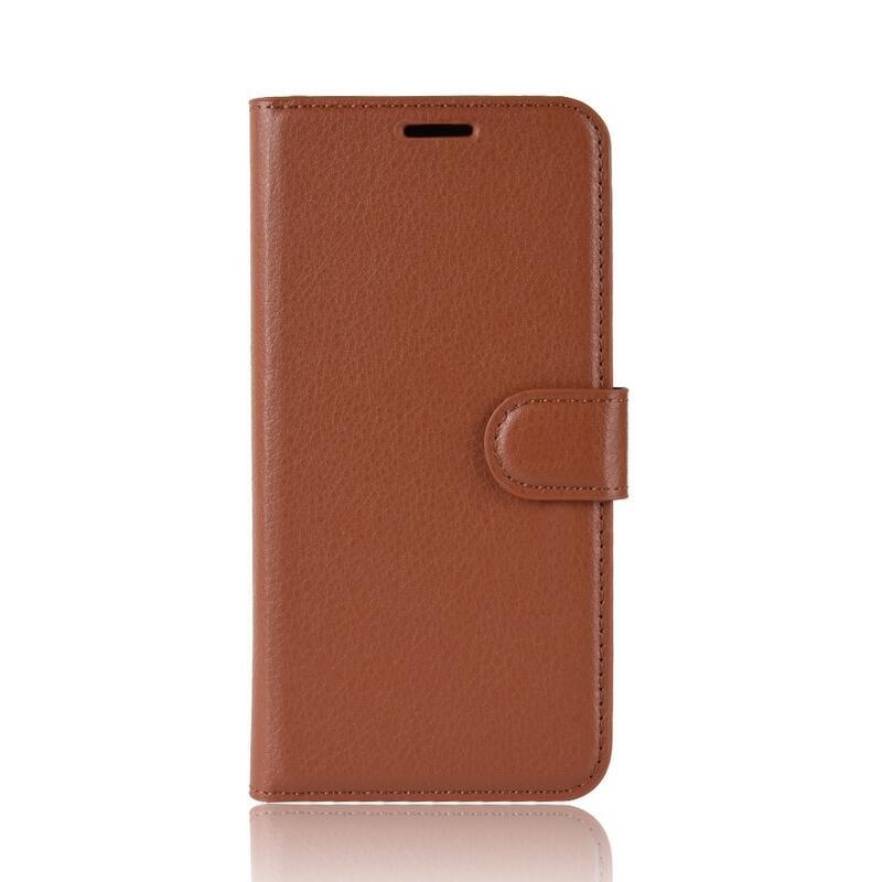 Litchi PU kožené peněženkové pouzdro pro mobil iPhone 11 6.1 - hnědé
