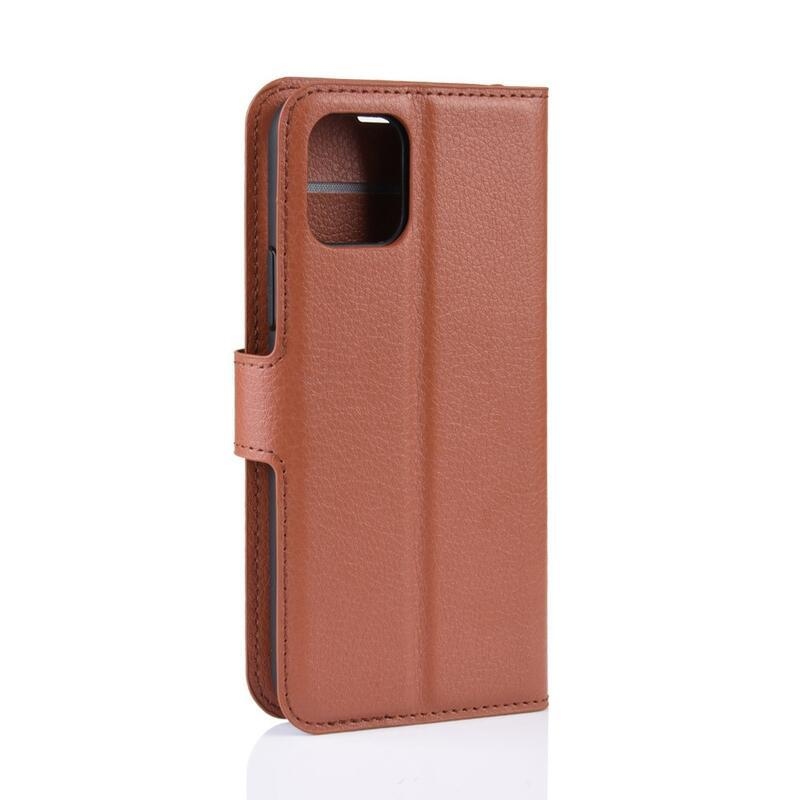 Litchi PU kožené peněženkové pouzdro pro mobil iPhone 11 6.1 - hnědé