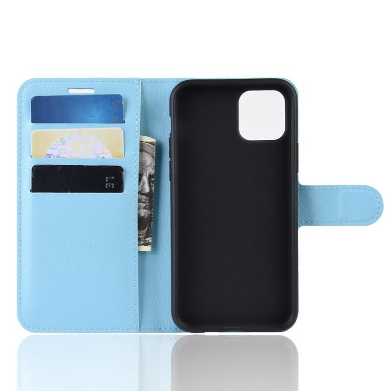 Litchi PU kožené peněženkové pouzdro pro mobil iPhone 11 6.1 - modré