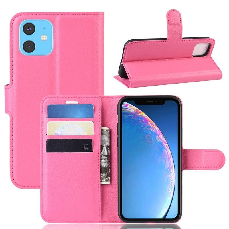 Litchi PU kožené peněženkové pouzdro pro mobil iPhone 11 6.1 - rose